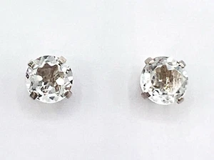 Vintage Estate 925 Sterling Silver 0.75 ct White Topaz Stud Earrings - Picture 1 of 6