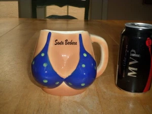 [SANTA BARBARA, CA.] 3-D BIG BOOBS IN A BIKINI TOP, CERAMIC COFFEE CUP, Vintage - Picture 1 of 10