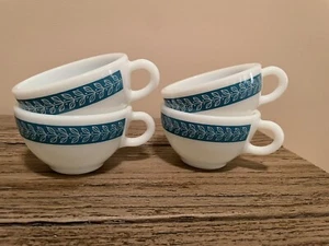 Four Pyrex Dinner Ware Turquoise Laurel Leaf Cups EUC - Picture 1 of 4