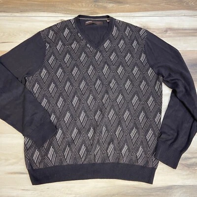 Suéter Perry Ellis Para Hombre Grande Marrón Argyle Cuello en V Ligero Manga Larga Foto 1 de 4