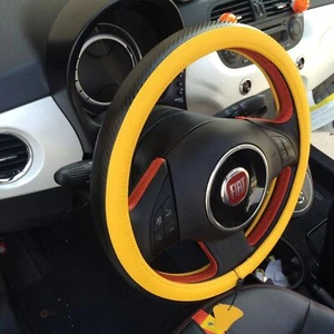 Yellow & Carbon Fiber Style Slip-On Steering Wheel Cover Tight Fit Sport New - Picture 1 of 6