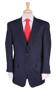 Paul Stuart Very Recent Navy w/ Sky Blue Stripes 2-Btn Wool Fleece Suit 40R