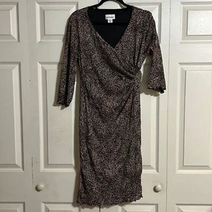 MOTHERHOOD Size Large Midi Dress Wrap Lined Black White Pink Stretch Ruched - Picture 1 of 8