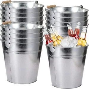 12 Pcs Large Galvanized Metal Buckets with Handle 10 Inch Heavy Duty Silver - Picture 1 of 7