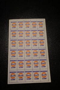 Vintage GULF Gas Oil STAMP PAGE of 30 Stamps BROADWAY - Picture 1 of 3