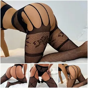 Sexy Damen-Strumpfband Strumpfband Gürtel lang Netz hoch Fischernetz enge Dessous schwarz - Bild 1 von 16