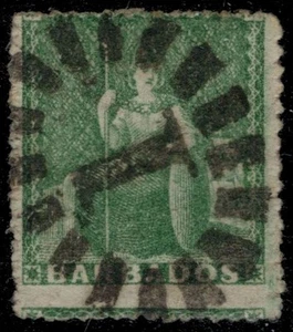 BARBADOS 15 (SG21) - Allegory of Britannia "1859 Green - Rough Perf" (pc26870) - Picture 1 of 1