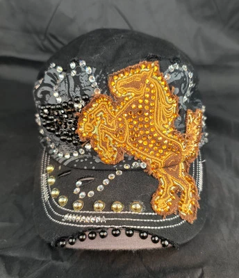 Leader LOGA Horse Hat Womens Adjustable Black Rhinestone Retro Y2K Flat Cap - Image 1 of 4