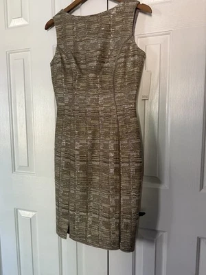 NWT Badgley Mischka Collection Metallic Sheath Dress – Size 4 (Nude Beige Gold) - Image 1 of 4