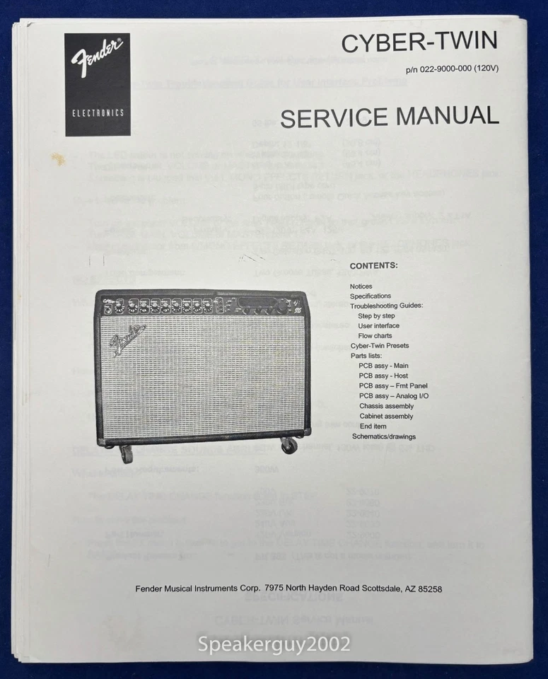 Amplificador de guitarra original Fender Cyber-Twin manual de servicio Foto 1 de 1