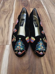 Vintage Weihnachten Urlaub bestickt Samt Ballerinas Gr. 7 1/2 - Bild 1 von 6