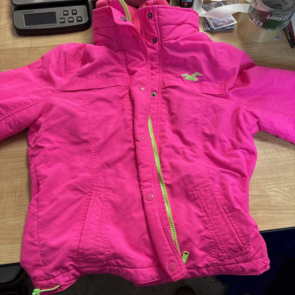 Jaqueta Hollister Feminina Pequena Rosa Brilhante Quente Neon Puffer Casaco de Inverno Snow Ski - Imagem 1 de 4