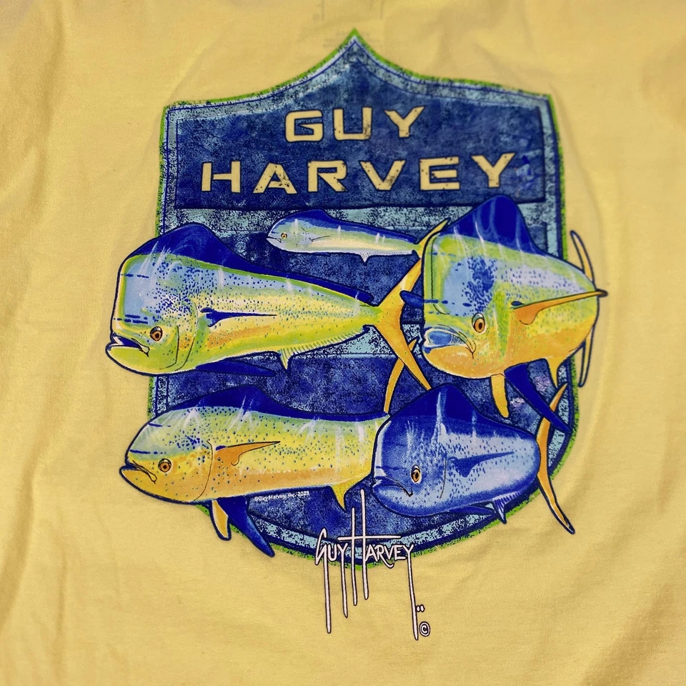 Guy Harvey Shirt Mens 2XL Yellow Long Sleeve Mahi Mahi Dorado Fishing Graphic - Image 1 of 4