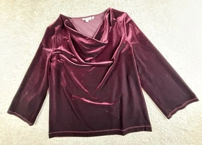 Blusa Top Túnica Chico's Mujer Grande Vino Tinto Terciopelo Manga Larga Vacaciones Foto 1 de 4