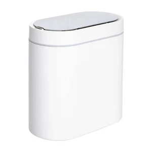 2 Gal. White Slim Motion Sensor Garbage Can Narrow Automatic Plastic Household - Picture 1 of 5
