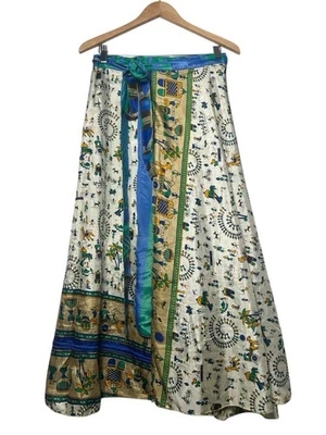 Recycled 100% Silk Long Maxi Wrap Skirt Free Size Floral Rust Gold Gypsy Boho - Image 1 of 4