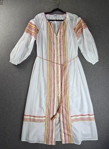 Zara Dress S White Embroidered Belted Boho Peasant - Picture 1 of 7