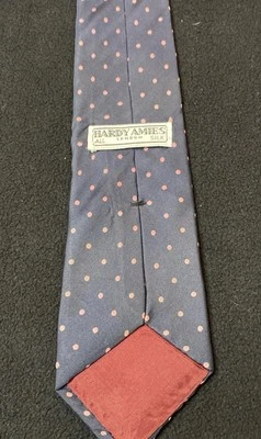 Corbata vintage Hardy Amies para hombre Londres 100 % seda azul marino rosa patrón de lunares Foto 1 de 4