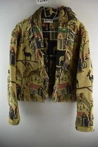 ABSOLUTELY NO JEANS Beige Vintage Jacket size L Womens 100% Cotton Tapesty Farm - Picture 1 of 7