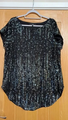 NEXT Ladies Black Stretch Sequin Tunic Top Size 18 - Image 1 of 4