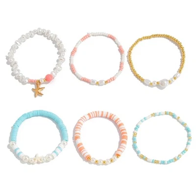 Multistrand Beachy Bracelet Ocean Inspired Shell Pearls Accent Jewelry Gift - Image 1 of 4