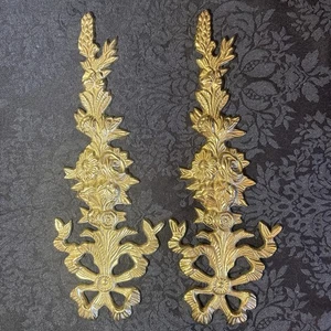SOLID BRASS VTG 12” SET OF 2 Brass Cascading Bow & Flowers Wall Hanging Art - Picture 1 of 7