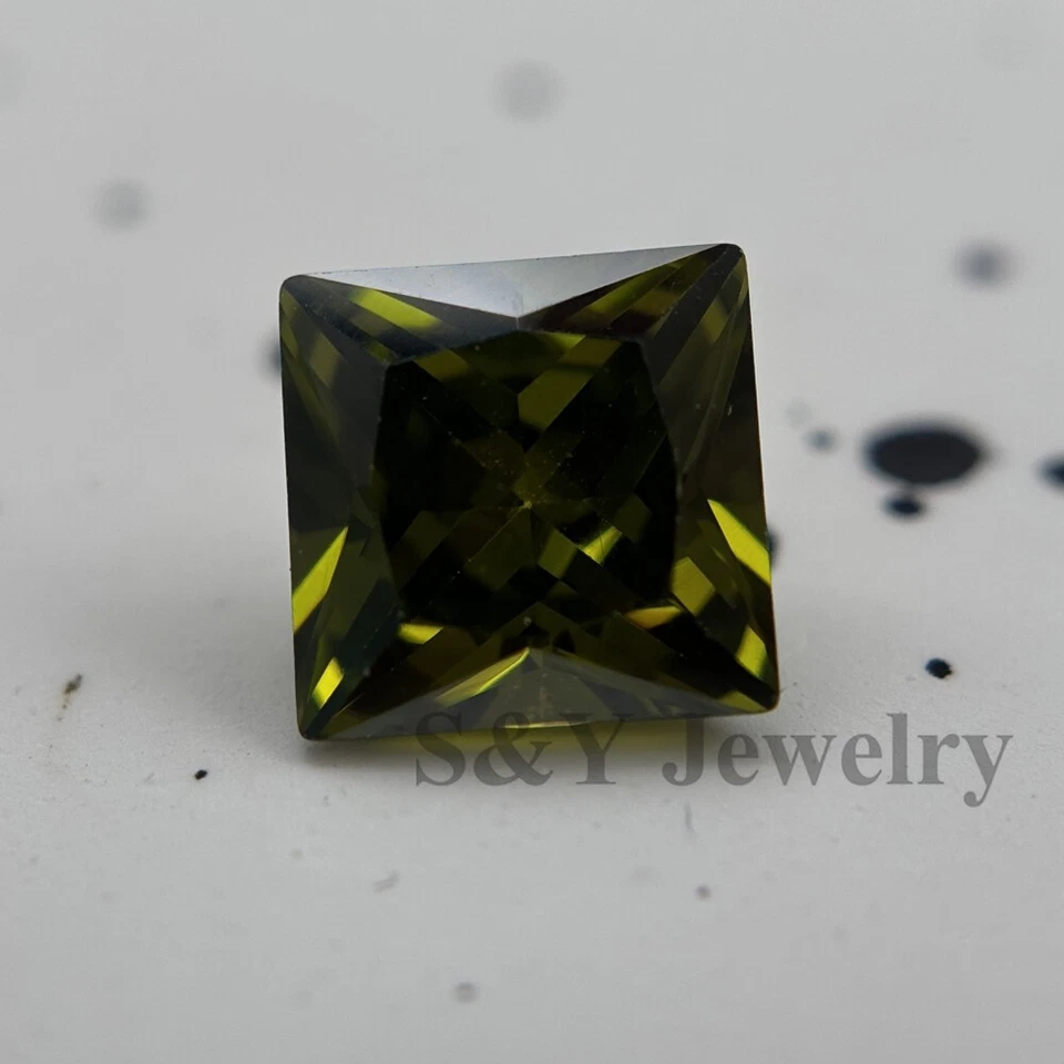 Sparking Olive Green Color Square Shaped Loose Cubic Zirconia for Rings  - Image 1 of 4
