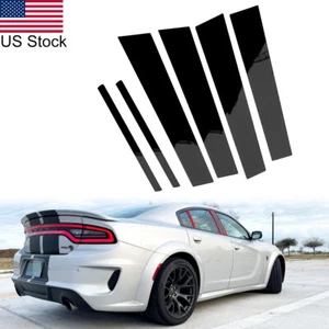 6Pcs Glossy Black Pillar Post Door Window Cover Trim For Dodge Charger 2011-2021 - Picture 1 of 7