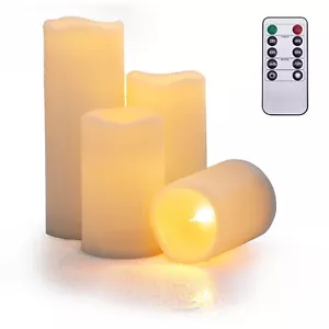 4pc Weatherproof LED Flameless Flickering Candles Battery Operated Remote Timer - Picture 1 of 9