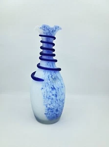 Vintage Arte Murano/Kristall Mery Handcrafted White and Blue Swirl Bud Vase - Picture 1 of 10