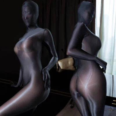 Womens See-through Shiny Glossy Catsuit Bodysuit Full Bodystocking Mask & Gloves - Image 1 of 4