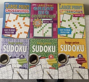 NEW!! Lot of 9: LARGE PRINT Sudoku/Crosswords Books, 2021-2024 REVISED - Picture 1 of 6