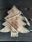 Holiday Home 4pc Tree shaped Rustic Wood Coasters Silver rim detail