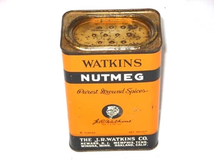 Vintage Large Watkins Nutmeg Spice Tin 8 Oz Pry Shaker Lid - Picture 1 of 5