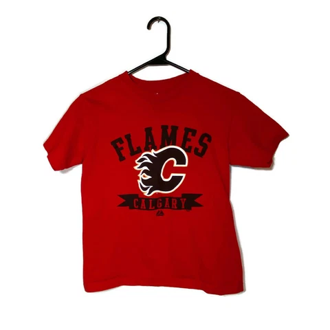 Calgary Flames Youth Small Red Shirt Majestic Tag NHL Hockey Cover