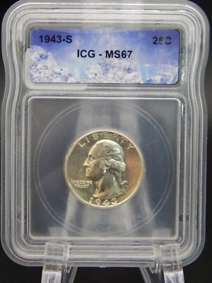 1943-S Silver Washington Quarter Icecube's ICG MS67 NEW Custom Holder (BF845) - Image 1 of 4