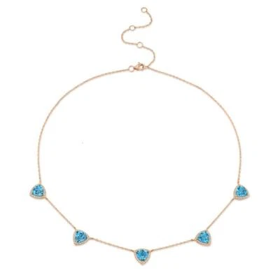 7.34 TCW 14k Rose Gold Trillion Triangle Blue Topaz Diamond Pendant Necklace - Image 1 of 2