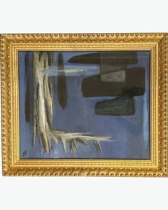 Pintura al óleo abstracta vintage enmarcada firmada "JE" sin título - Imagen 1 de 15