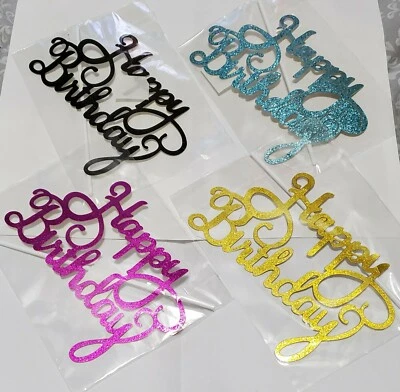Set of 4 Happy Birthday Cake Toppers, Glitter Cardstock, Free Ship from NYC - Image 1 of 4