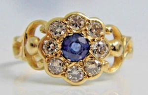 ANTIQUE REGENCY 1830s 15ct GOLD SAPPHIRE & DIAMOND CLUSTER RING - Picture 1 of 13