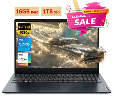 2024 Lenovo IdeaPad Laptop 15.6 FHD 10-Core Intel i5 16GB RAM 1TB SSD Win11 PRO - Image 1 of 4