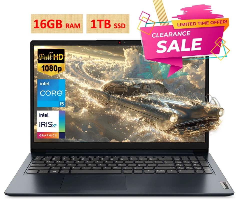 2024 Lenovo IdeaPad Laptop 15.6 FHD 10-Core Intel i5 16GB RAM 1TB SSD Win11 PRO - Image 1 of 4