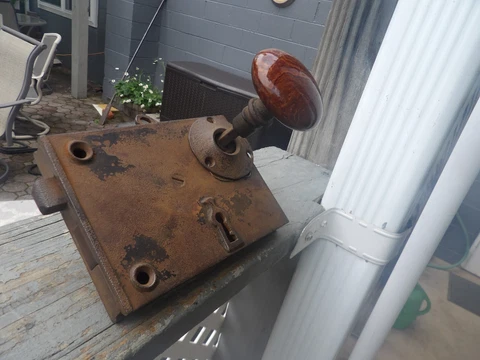 Antique Mortise Lock Door Hardware Keyhole Pat. 1842 Brown Swirl Doorknob NO KEY Cover