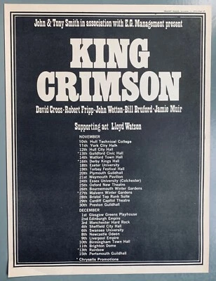KING CRIMSON 1972 de colección Reino Unido póster anuncio gira de conciertos Robert Fripp Foto 1 de 3