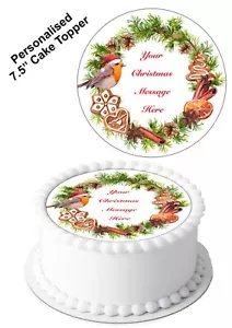 PERSONALIZADO Decoración de Pasteles Navidad Robin Galleta Guirnalda Comestible Glaseado 7-8" Círculo - Imagen 1 de 9
