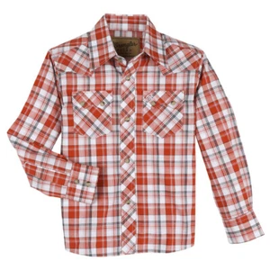 Wrangler Boy's Retro Long Sleeve Sawtooth Snap Pocket Western Shirt in Red - Picture 1 of 1
