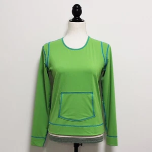 Top sportivo Athleta verde blu cuciture a contrasto manica lunga tasca frontale - Foto 1 di 6