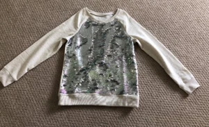 NWOT Justice Flip Sequin Sweatshirt Cream Silver Purple 10 - Picture 1 of 4
