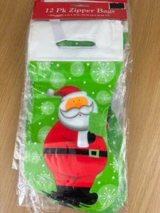 NEW 10 Christmas Cellophane Cello Loot 12pk Santa Party Zipper Bags - Picture 1 of 5