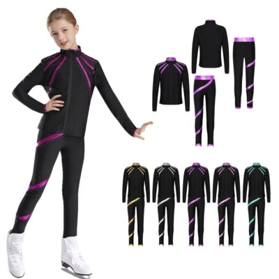 UK Kids Girls Figure Skating Roller Ice Skating Jacket And PantsTracksuit Set - Image 1 of 3